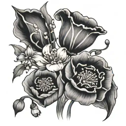 Poppy And Lily Of The Valley Flowers Intertwined