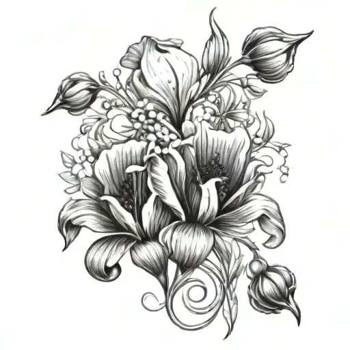 Poppy And Lily Of The Valley Flowers Intertwined Symbolizing The Client's Love