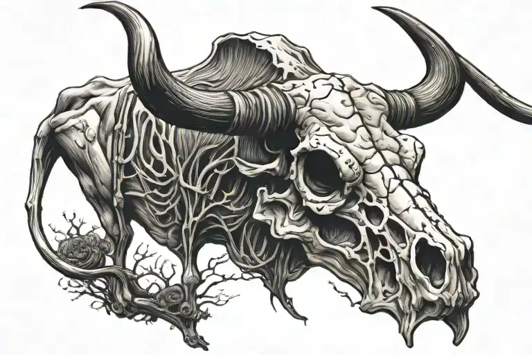 Longhorn Bull Skull Spooky Halloween Scene