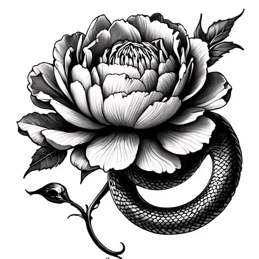Peony Flower With Snake