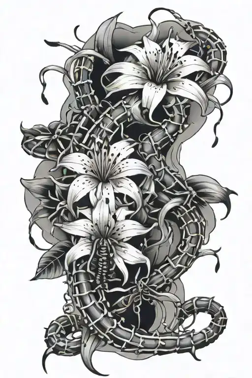 Centipede Wrapped With Spider Lily And A Rosary Wrapped