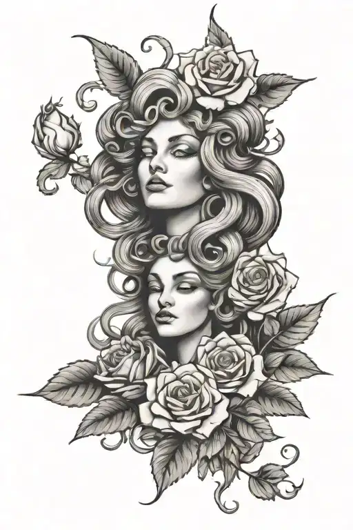 Medusa And Roses Intertwined