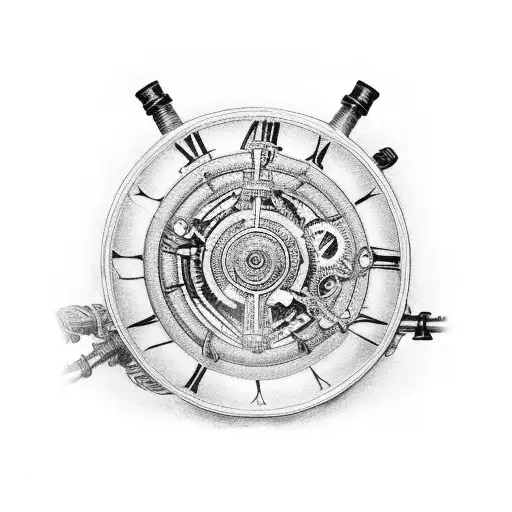 A Detailed Black And Grey Tattoo Of A Vintage Bike With Intricate Mechanical Gears