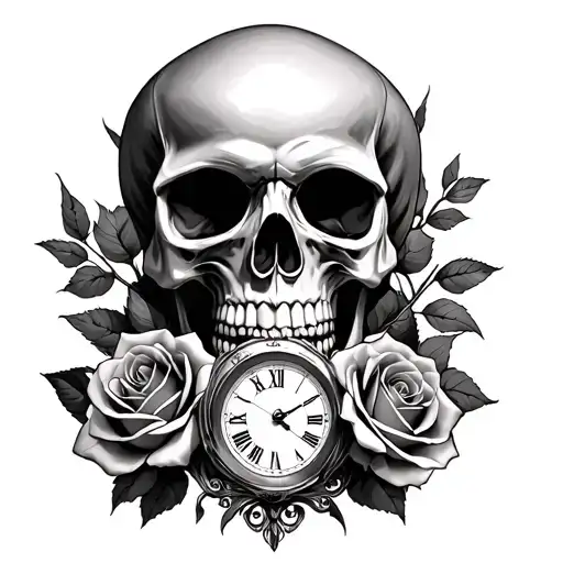 Skull Roses And Clock With Vk 18