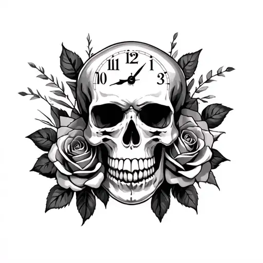 Skull Roses And Clock With Vk 18