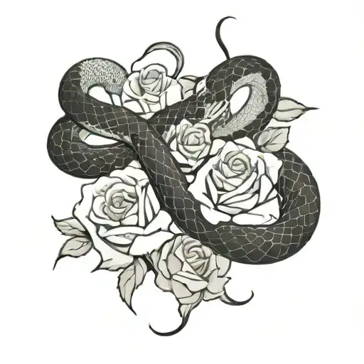 Snake And Roses Intertwined