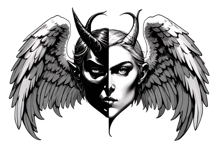 I Would Like A Tattoo With Half Angel And Half Devil Face And Wings