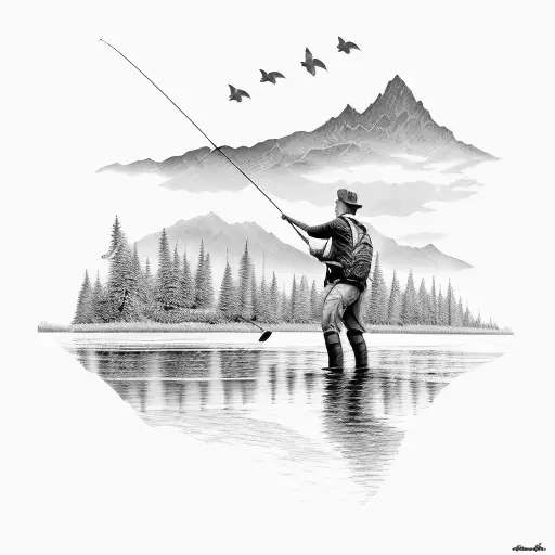 Flyfishing In River With The Forest And Animals