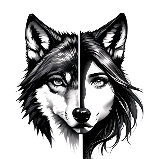 Half Wolf Half Girl Face