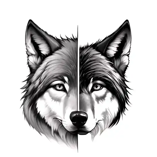 Half Wolf Half Girl Face Merged