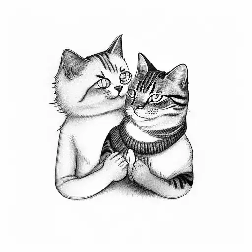 Girl And A Cat Looking At Night