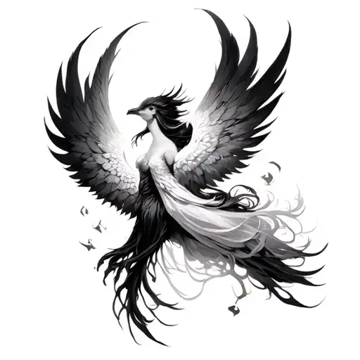 Phoenix And Girl As A Symbol Of Rebirth