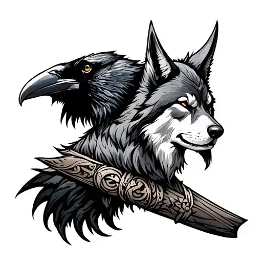 Viking With Raven And Wolf