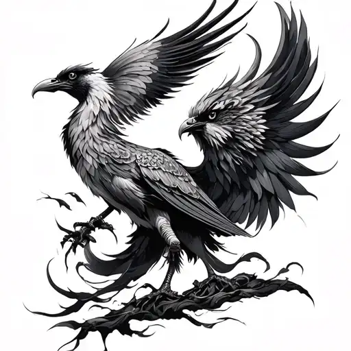 Phoenix Brid And Japanese Samurai Warrior