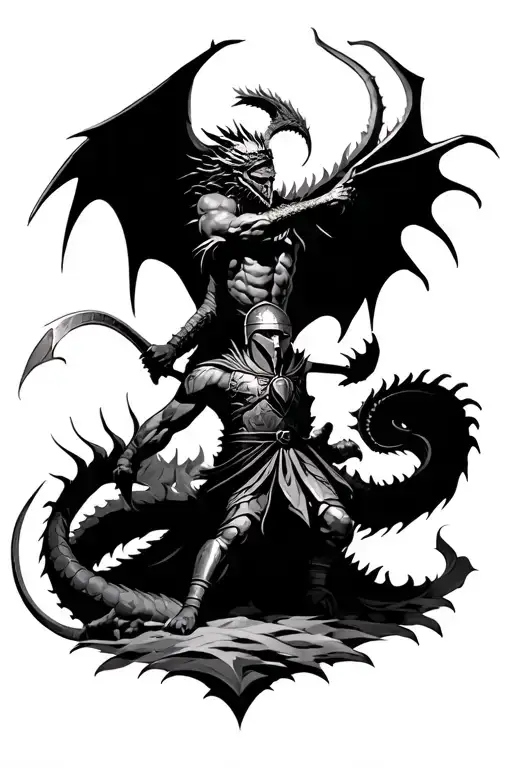 Spartan Warrior Battling A Dragon
