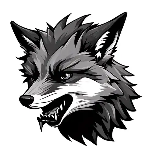 The Face Of An Aggressive Fox With An Open Mouth And Fangs