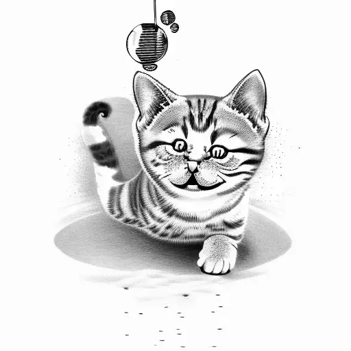 Cat Catching Soap Bubbles In The Air