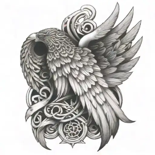 Wing 3D Intertwinded With Celtic Detail Black And White