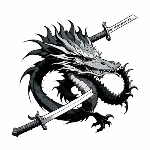 Dragon With Katana Sword