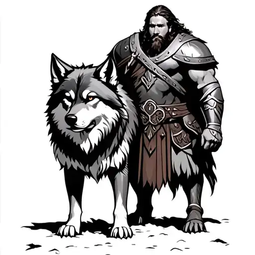 Viking Warrior With Wolf Standing