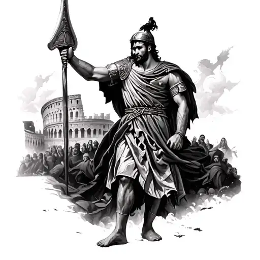 Roman Warrior And Coliseum