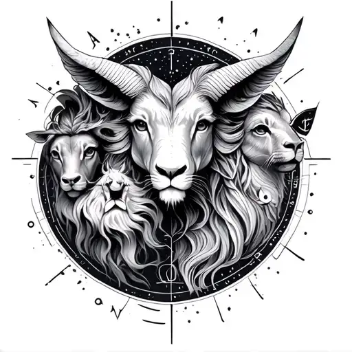 Taurus Pisces Leo Capricorn And Sagittarius Signs Family Tattoo With Astrology And Space Theme