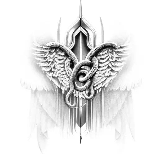 Angel Wings With Snakes Wrapped Around Arrow