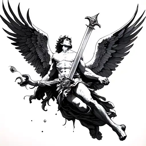 Icarus Falling With Sword Piercing