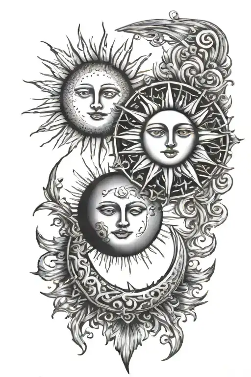 Two Simple And Small Sun And Moon Tattoos Intertwined Each Highlighting One