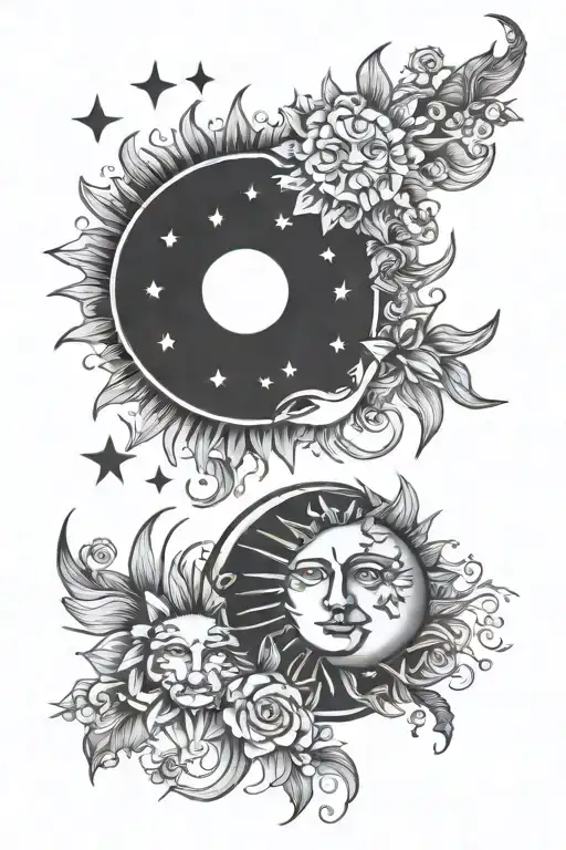 Simple And Small Sun And Moon Tattoos Intertwine Along