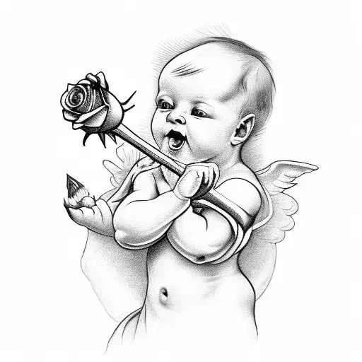 Baby Cupid Firing A Rose