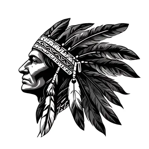 Native American Headress Tattoo W Feathers
