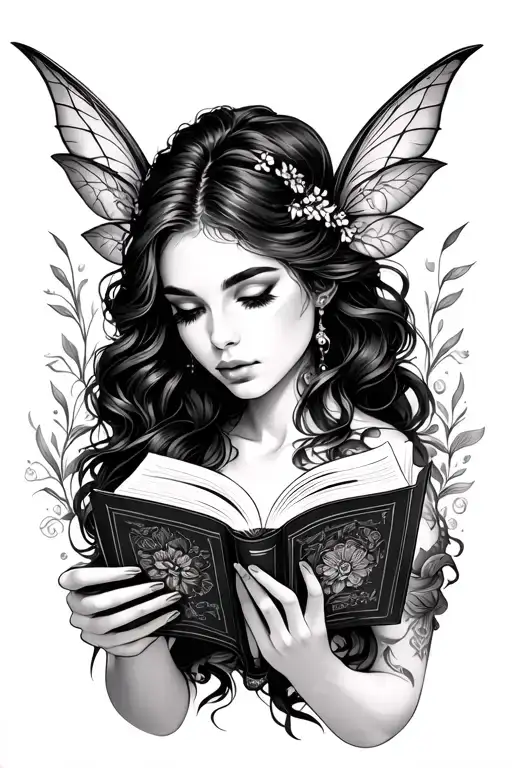 Fae Woman Reading A Book Open In Front