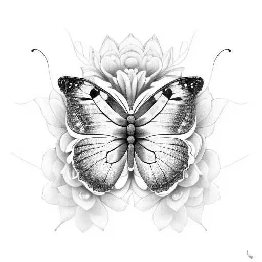 A Butterfly Made Of Flowers With The Word 'Breathe' Integrated Into The Design In A Black-grey Style