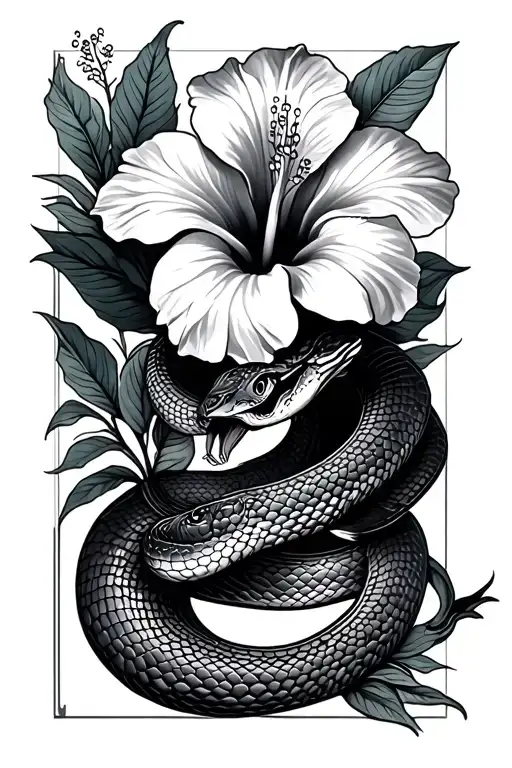 Hibiscus Flowers And Snake Wrapped