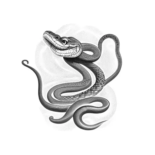 A Cool Black-grey Tattoo Of A Snake Dancing With A Coffee Mug