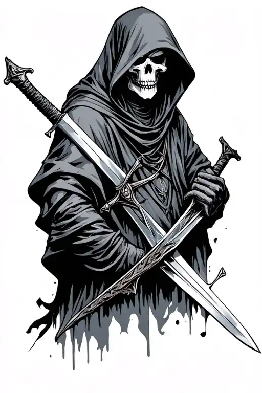 Dark Hooded Reaper Silohuette With A Sword