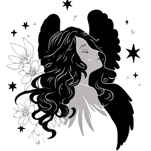 Cute Angel With Stars And Flowers