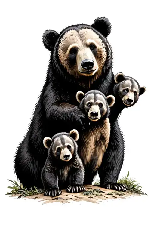 Mama Bear With 2 Cubs