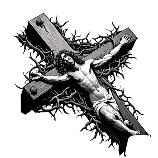Jesus Cross Covered In Thorny Vines Wrapped