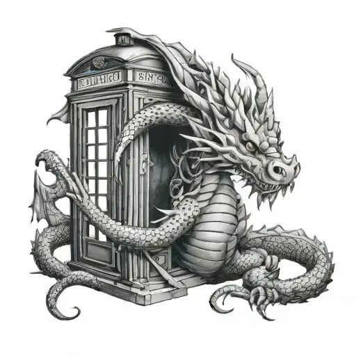Dragon Wrapped Around An English Phonebooth