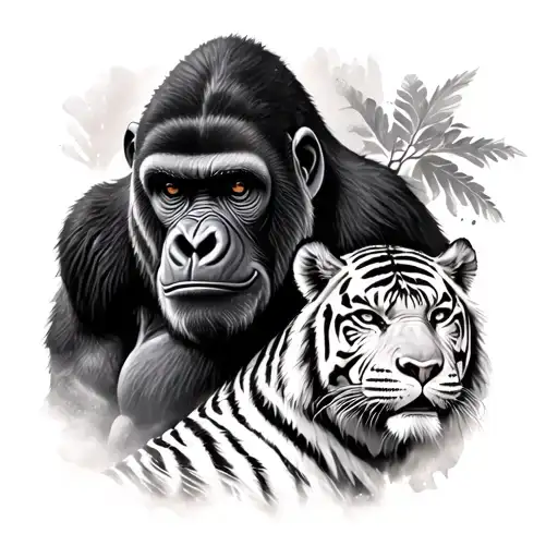 Gorilla And A White Tiger