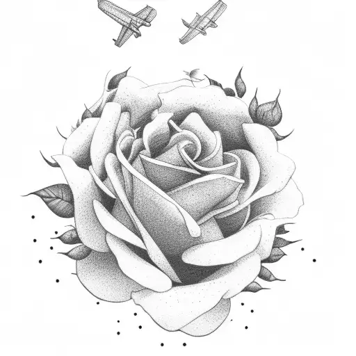 An Airplane Flying Over A Field Of Roses