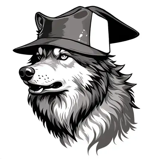 Wolf With A Cup Hat