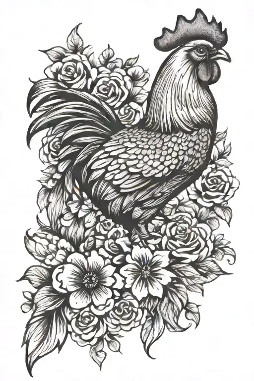 Chicken And Floral Design