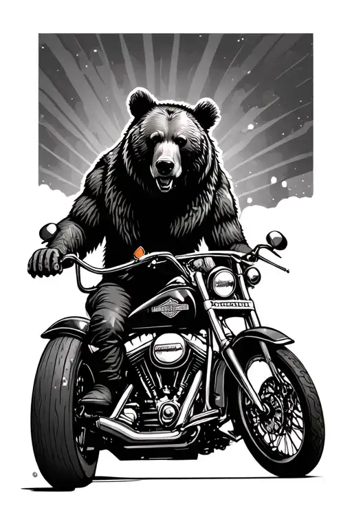 Wild Bear Riding Harley Davidson Motorcycle