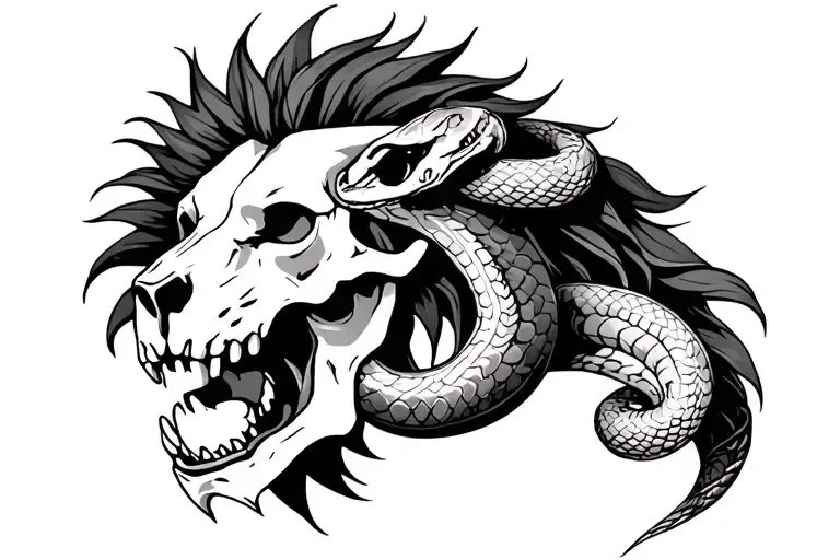 Lion Skull With Snake
