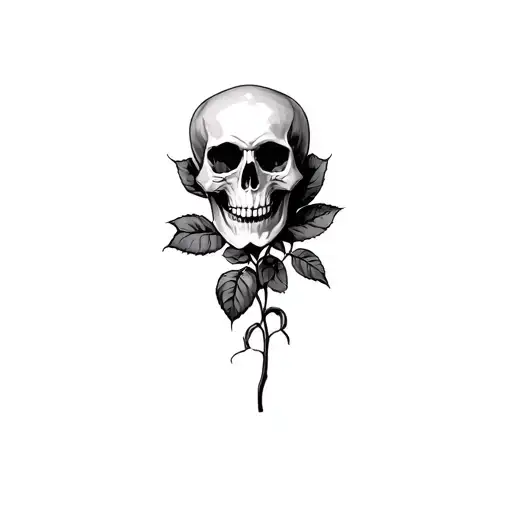 Skull And Rose Intertwined