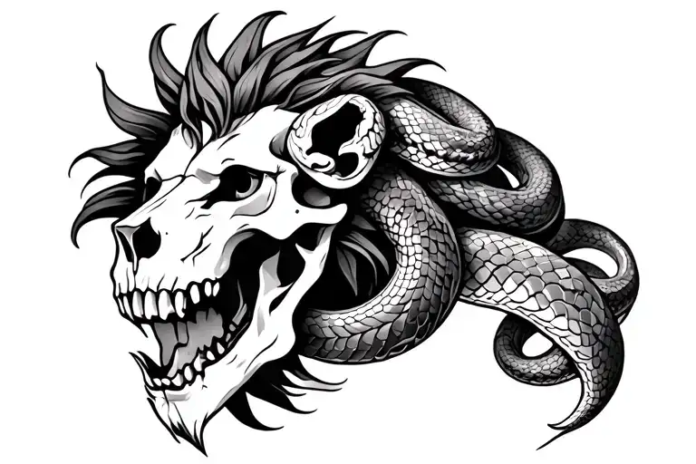 Lion Skull With Snake Coiled Snake Intertwined
