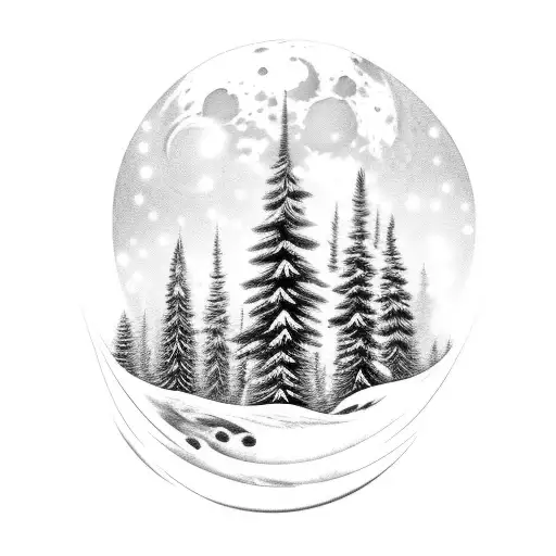 Moon Night Pine Trees Snow